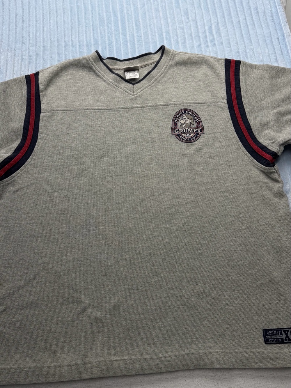 Disney Grumpy Short-Sleeve Sweatshirt in Heather Gray with Navy & Red Trim